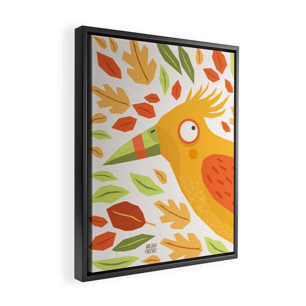 Autumn bird and leaves Framed Canvas Print Gallery Image 2
