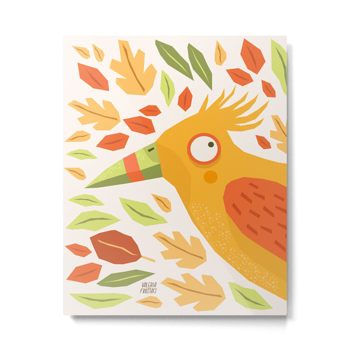 Autumn bird and leaves Metal Print Gallery Image 1
