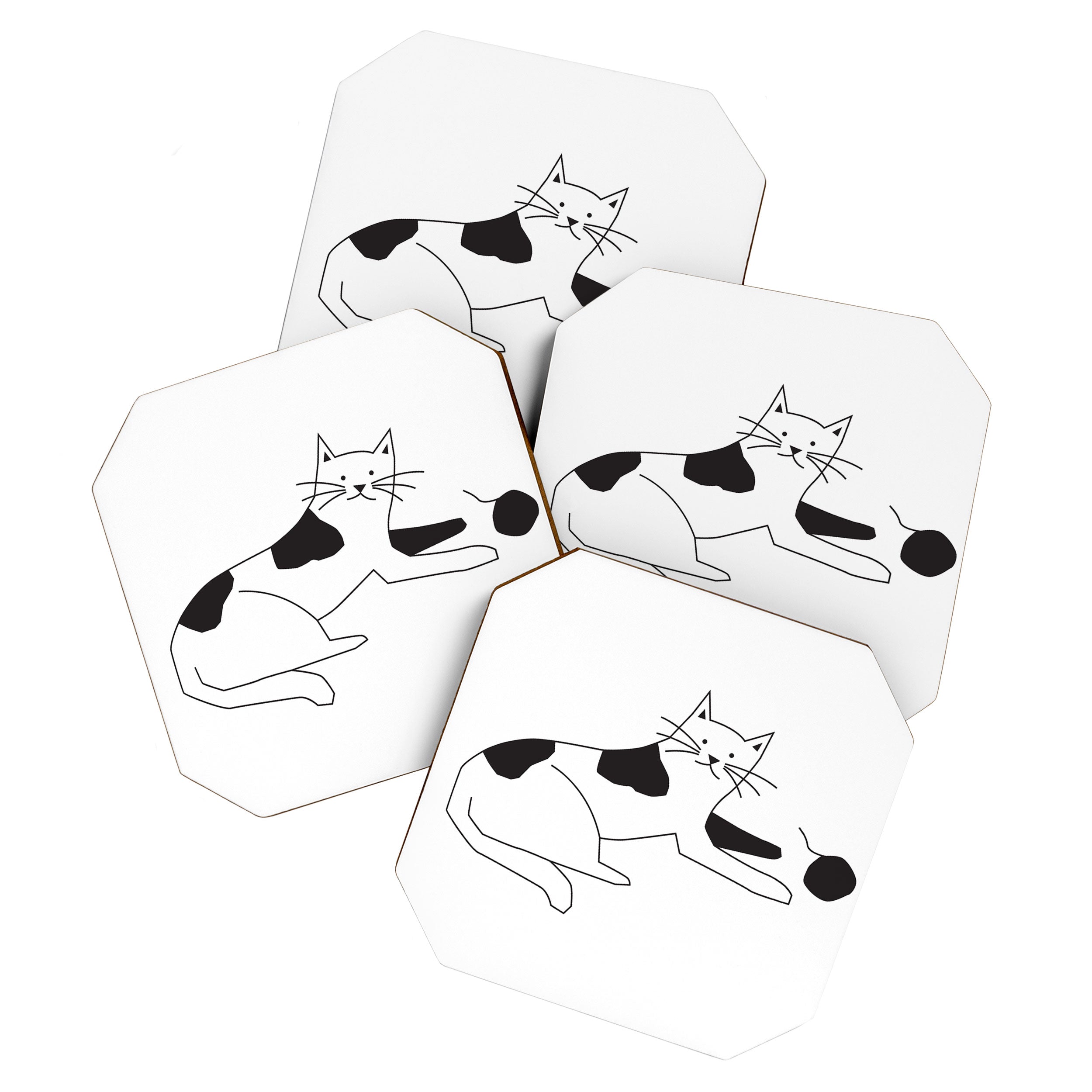 Black and white cat with yarn Coaster Gallery Image 1