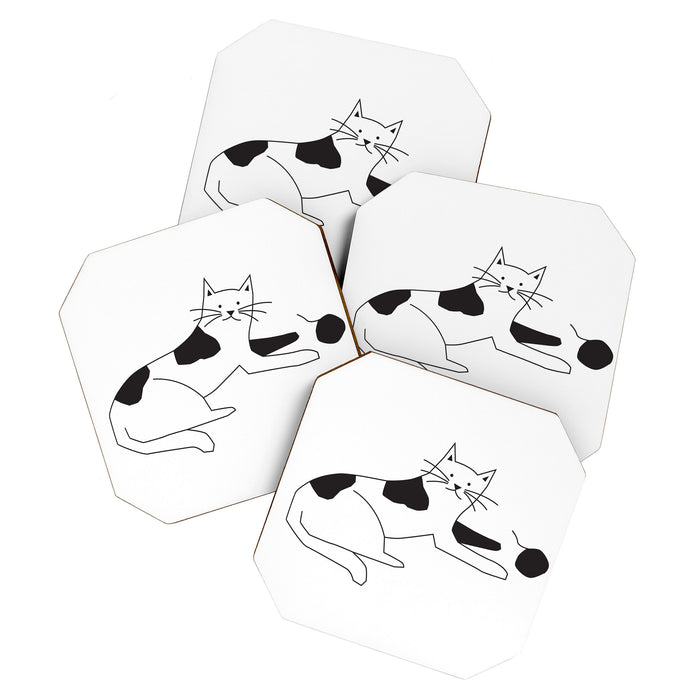 Black and white cat with yarn Coaster Gallery Image 1
