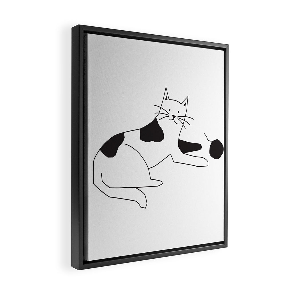 Black and white cat with yarn Framed Canvas Print Gallery Image 2