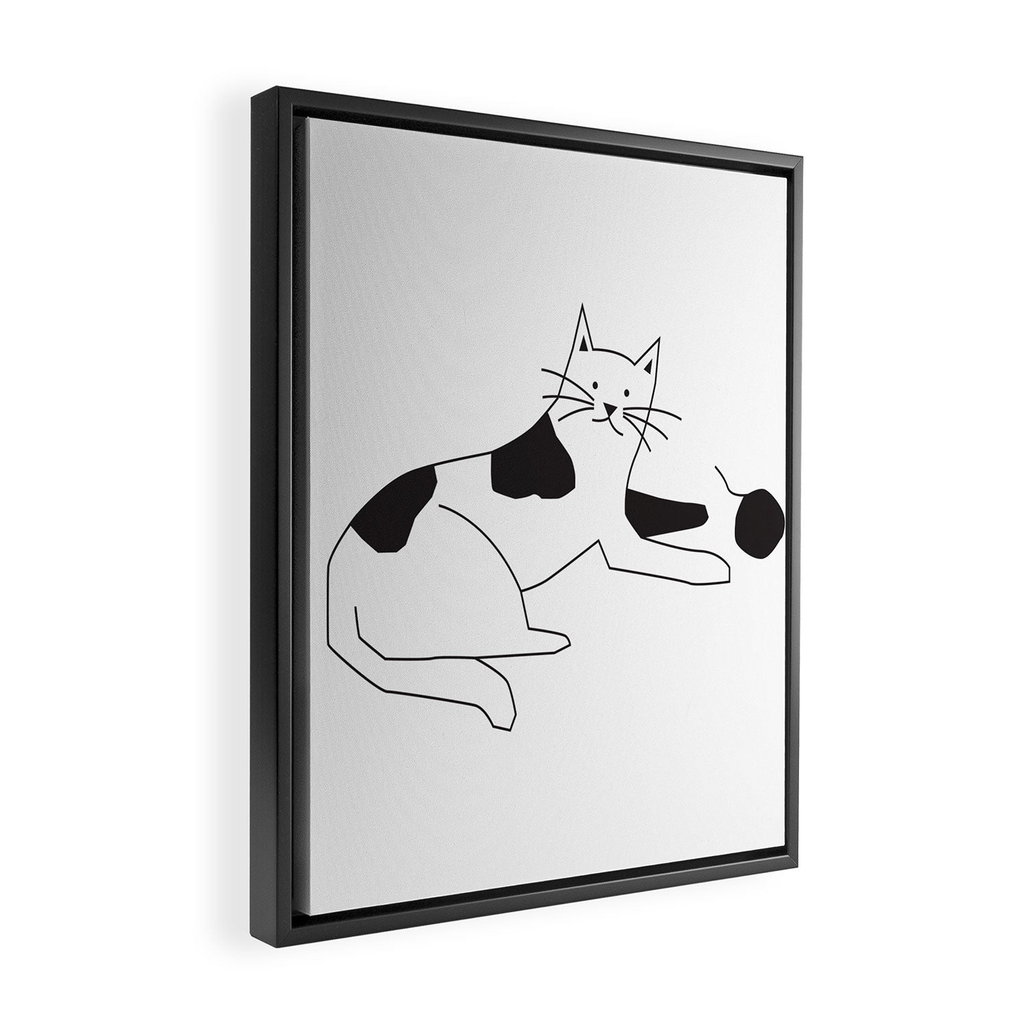 Black and white cat with yarn Framed Canvas Print Gallery Image 2