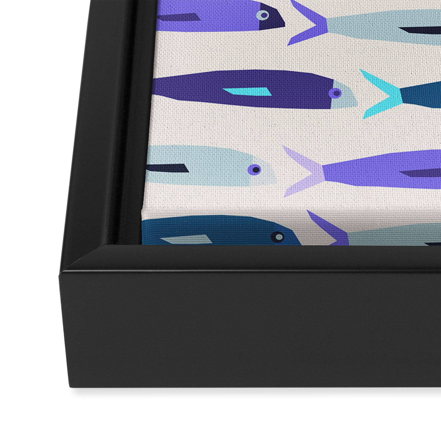 Blue Sardines Pattern Framed Canvas Print Gallery Image 3