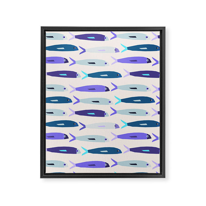 Blue Sardines Pattern Framed Canvas Print Gallery Image 8