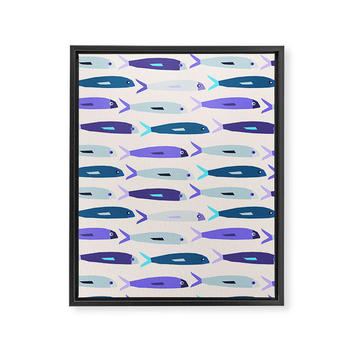 Blue Sardines Pattern Framed Canvas Print Gallery Image 1