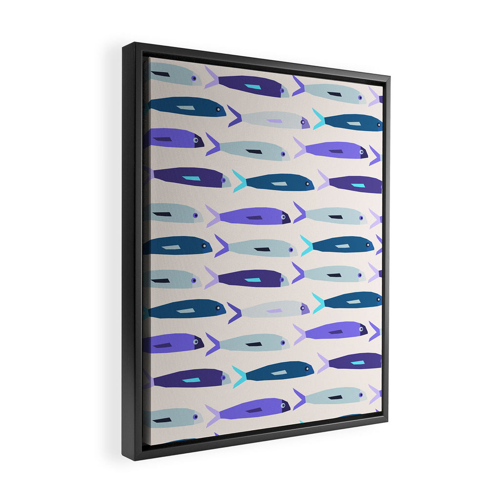 Blue Sardines Pattern Framed Canvas Print Gallery Image 2