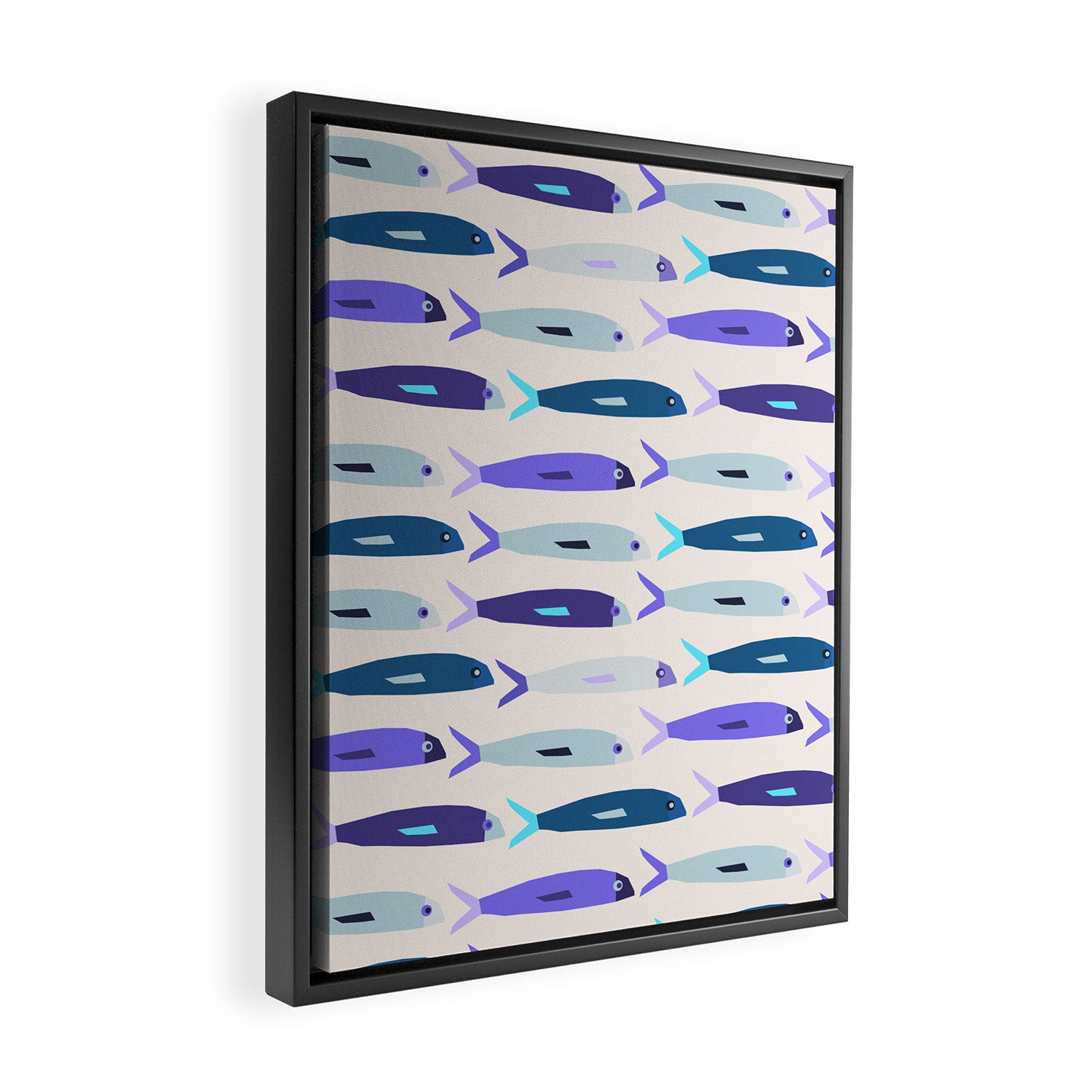Blue Sardines Pattern Framed Canvas Print Gallery Image 2