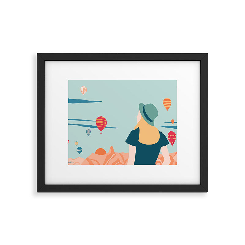 Cappadocia, girl looking at hot-air baloons Framed Art Print Gallery Image 5