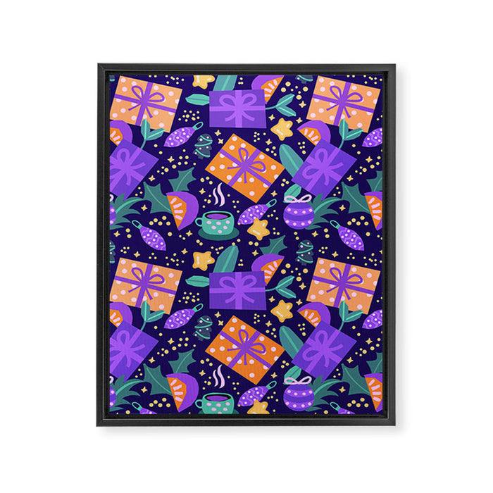 Christmas pattern in purple Framed Canvas Print Gallery Image 1
