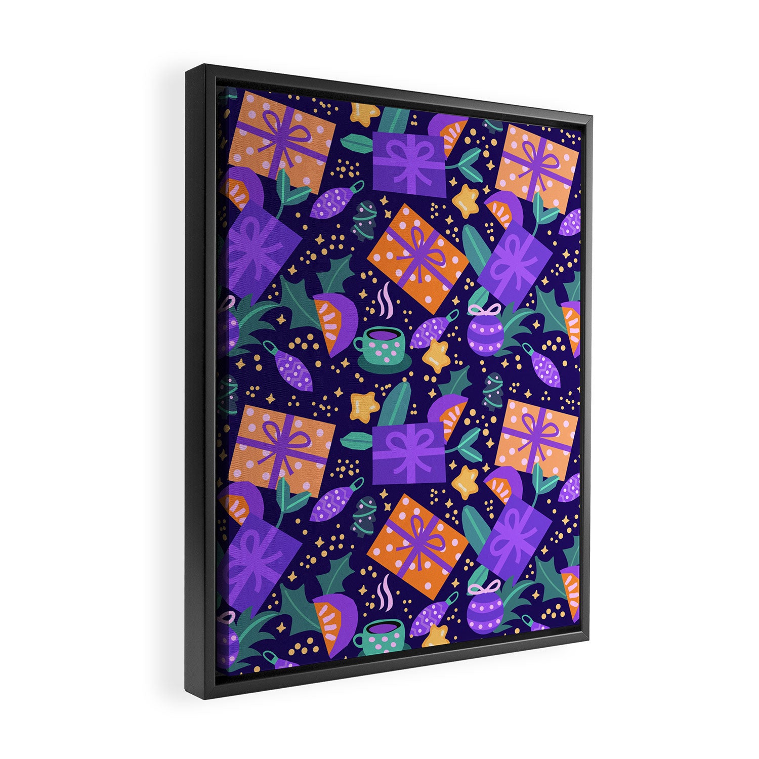 Christmas pattern in purple Framed Canvas Print Gallery Image 2