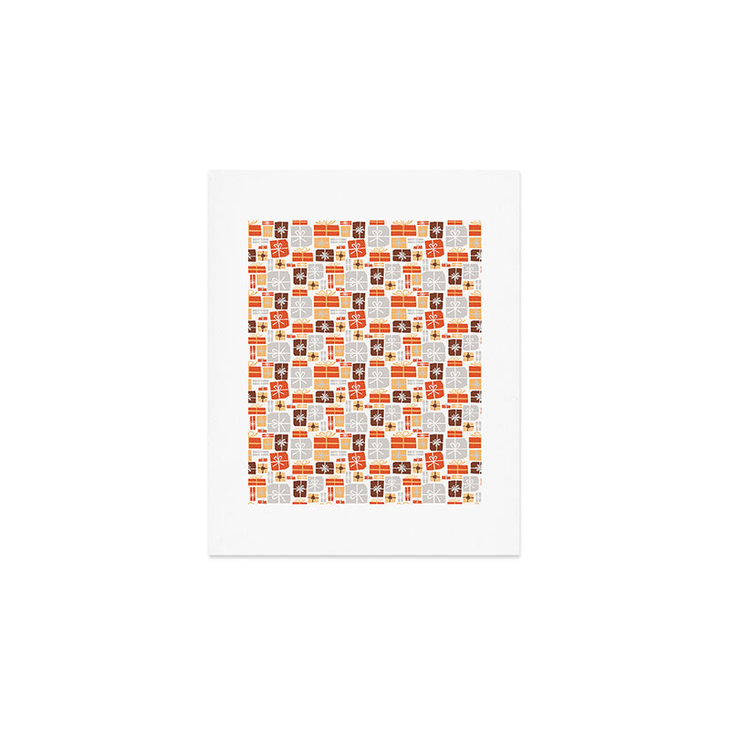 Christmas presents gray and orange pattern Art Print Gallery Image 1