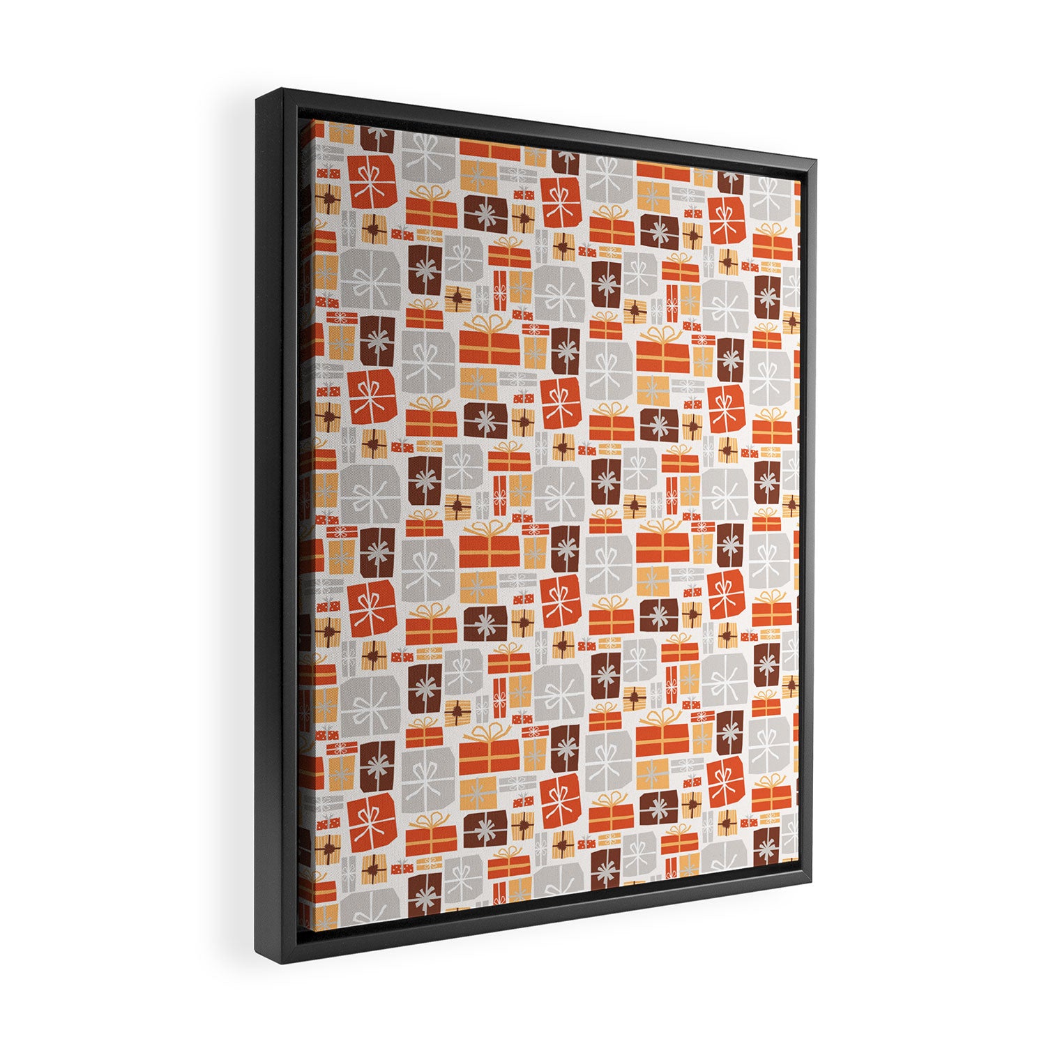 Christmas presents gray and orange pattern Framed Canvas Print Gallery Image 2