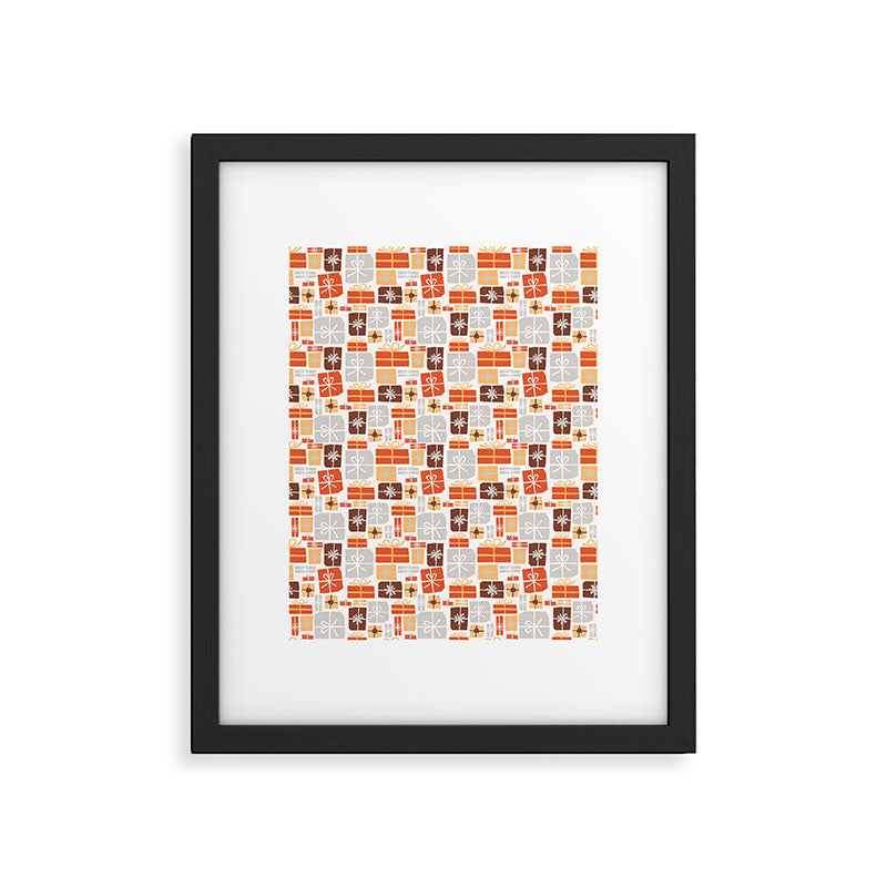 Christmas presents gray and orange pattern Framed Art Print Gallery Image 6