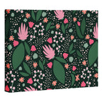Flowers pattern in pink and green Canvas Print Gallery Image 3