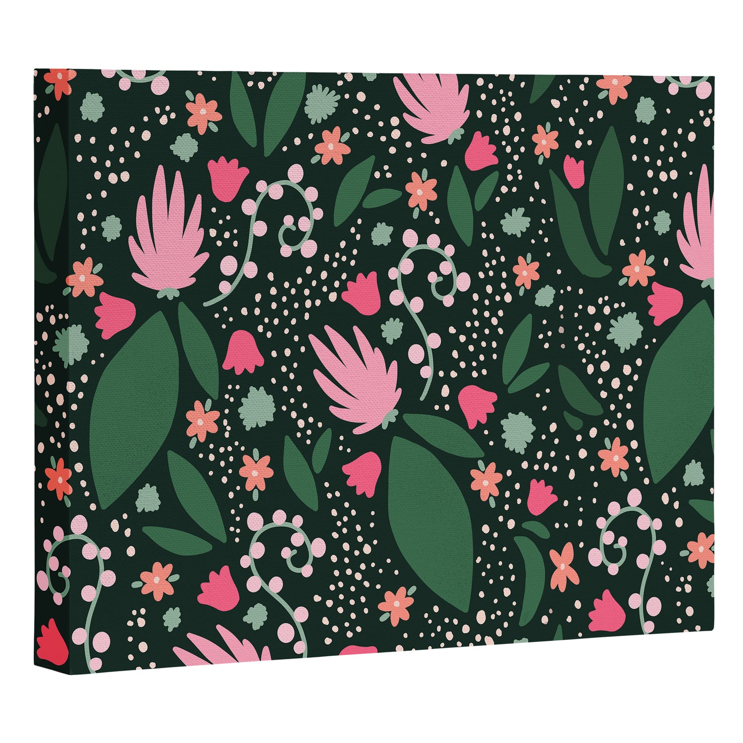 Flowers pattern in pink and green Canvas Print Gallery Image 3