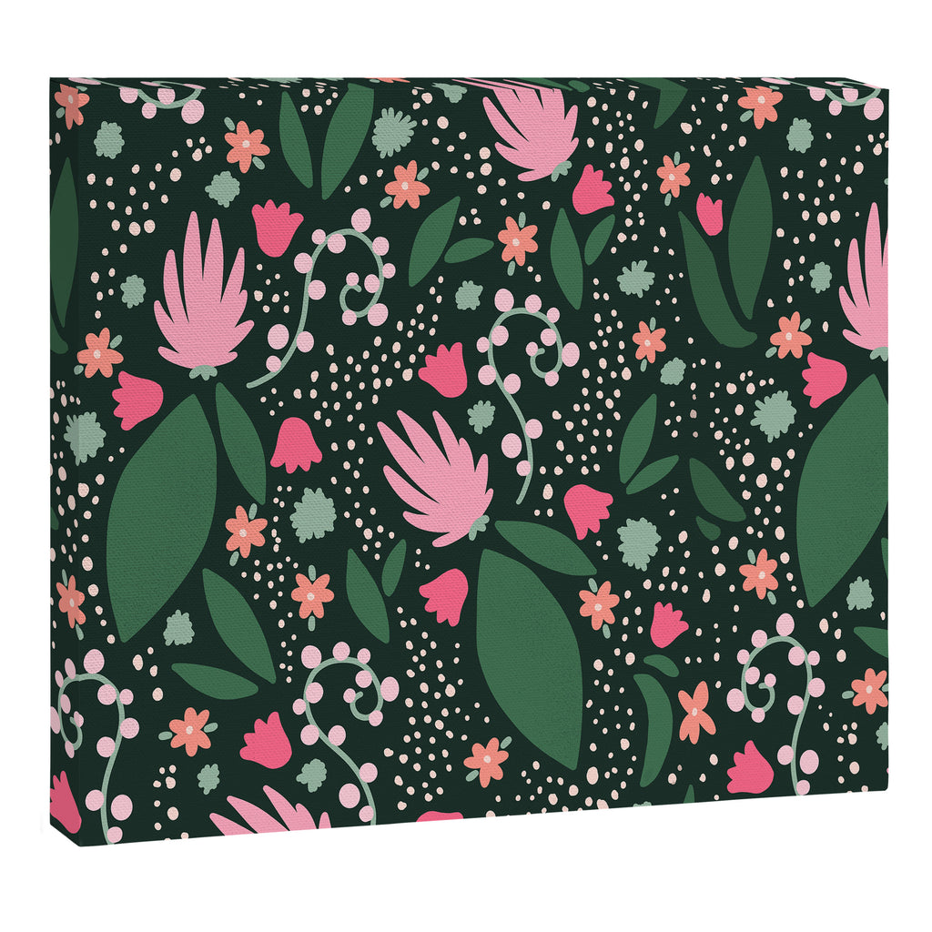Flowers pattern in pink and green Canvas Print Gallery Image 6