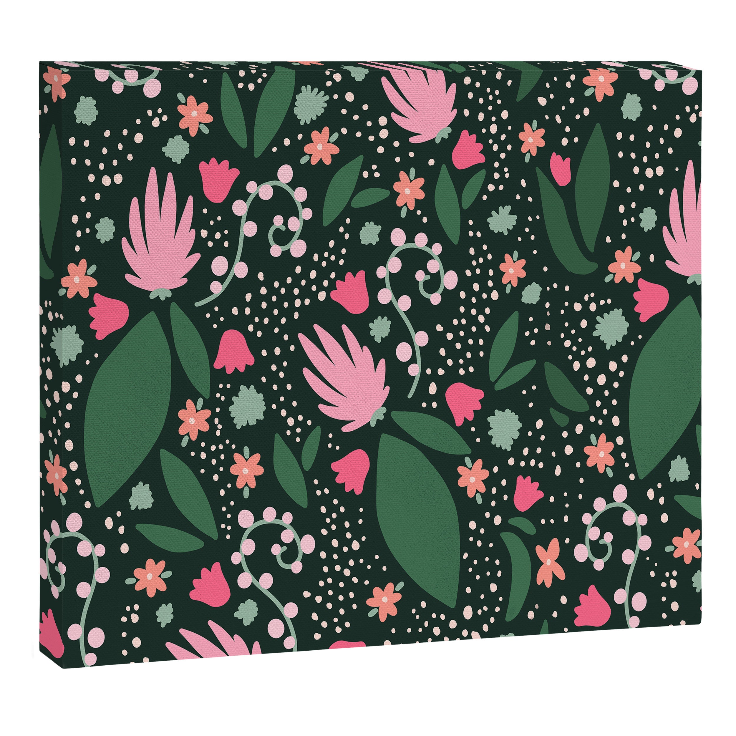 Flowers pattern in pink and green Canvas Print Gallery Image 6