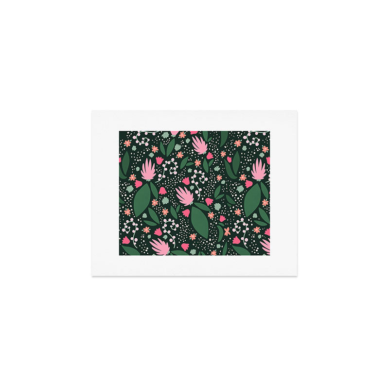 Flowers pattern in pink and green Art Print Gallery Image 1