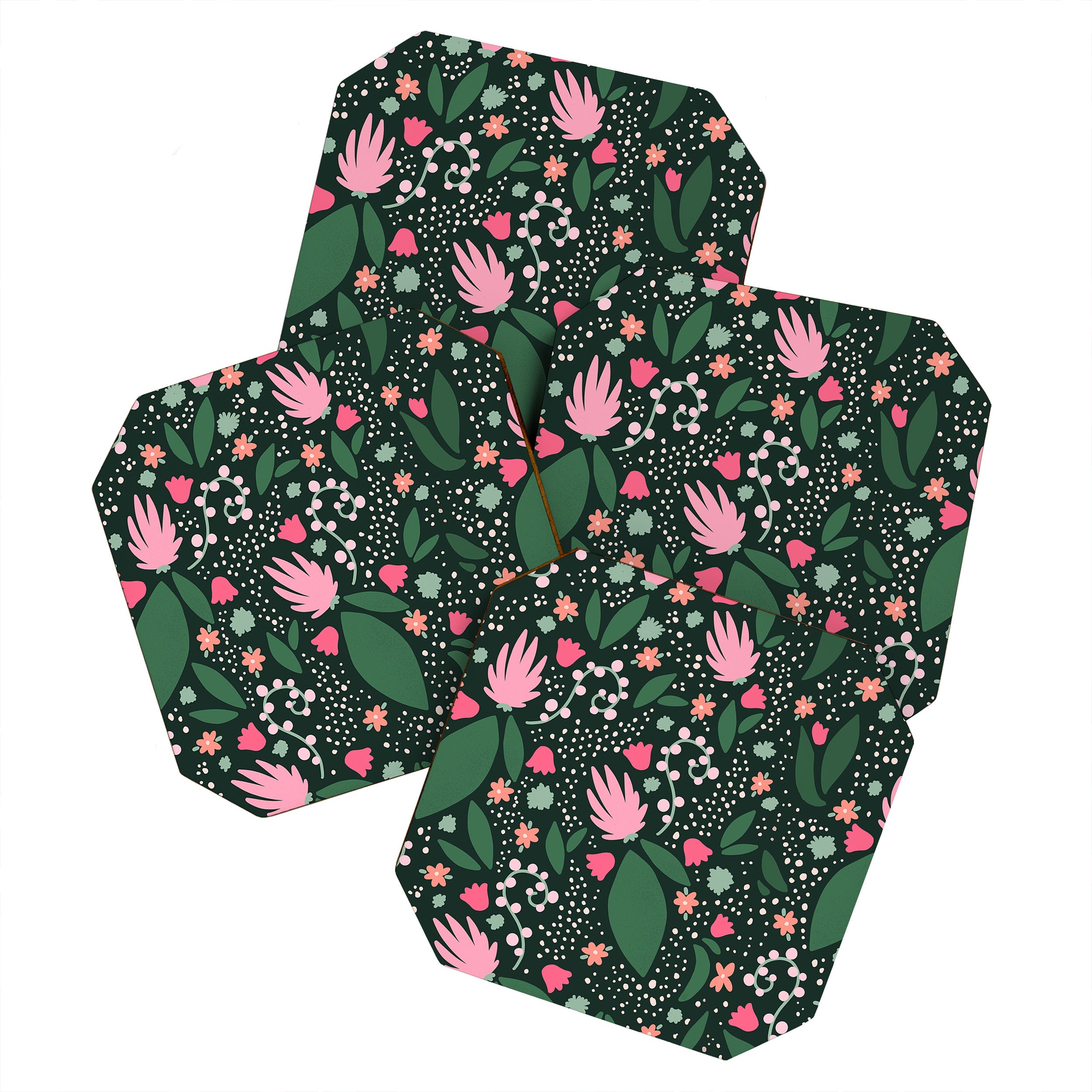 Flowers pattern in pink and green Coaster Gallery Image 1