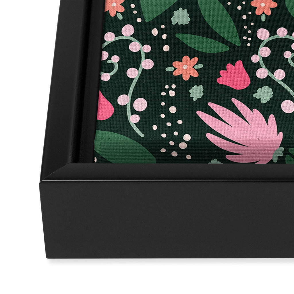 Flowers pattern in pink and green Framed Canvas Print Gallery Image 3