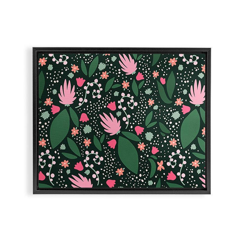 Flowers pattern in pink and green Framed Canvas Print Gallery Image 6