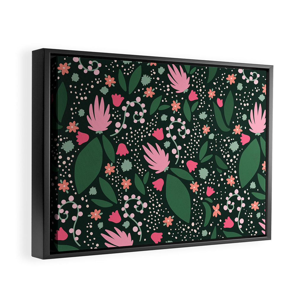 Flowers pattern in pink and green Framed Canvas Print Gallery Image 2