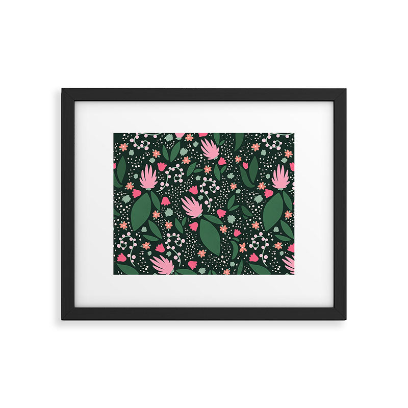 Flowers pattern in pink and green Framed Art Print Gallery Image 5