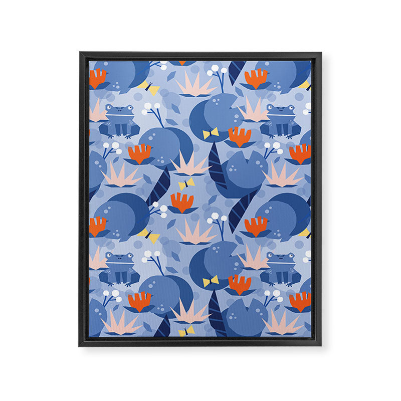 Frog in a pond pattern Framed Canvas Print Gallery Image 8