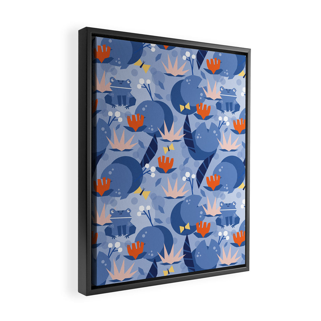 Frog in a pond pattern Framed Canvas Print Gallery Image 2