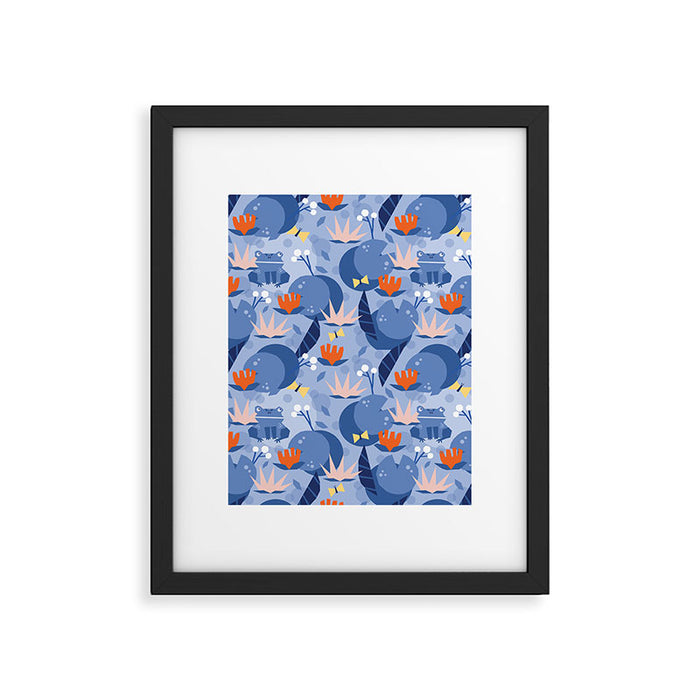 Frog in a pond pattern Framed Art Print Gallery Image 1