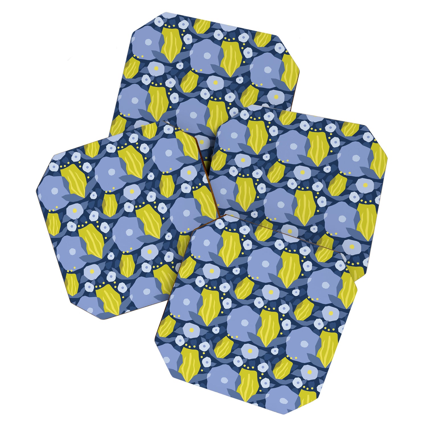 Geometric flowers in green and gray Coaster Gallery Image 1