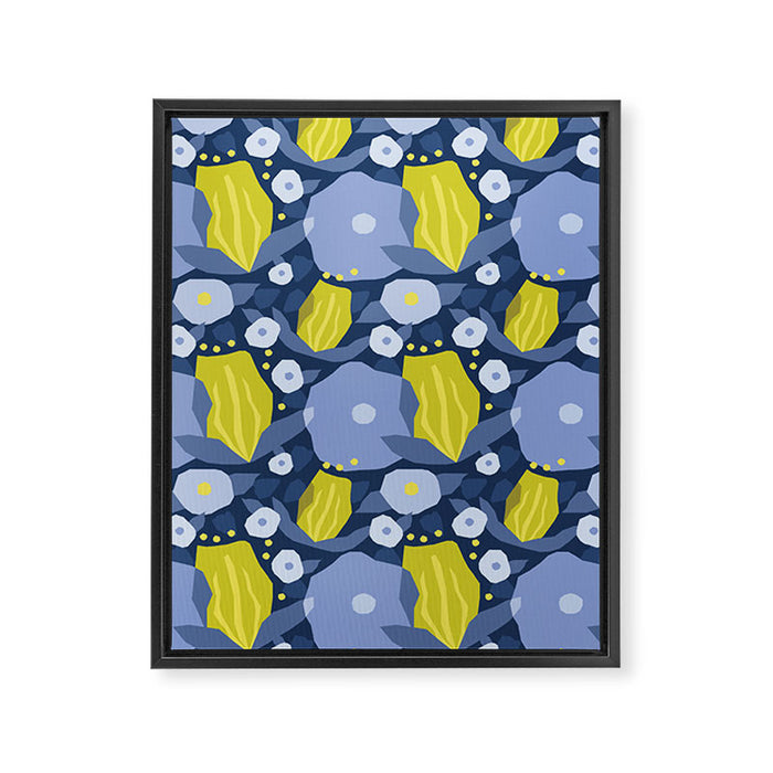 Geometric flowers in green and gray Framed Canvas Print Gallery Image 1