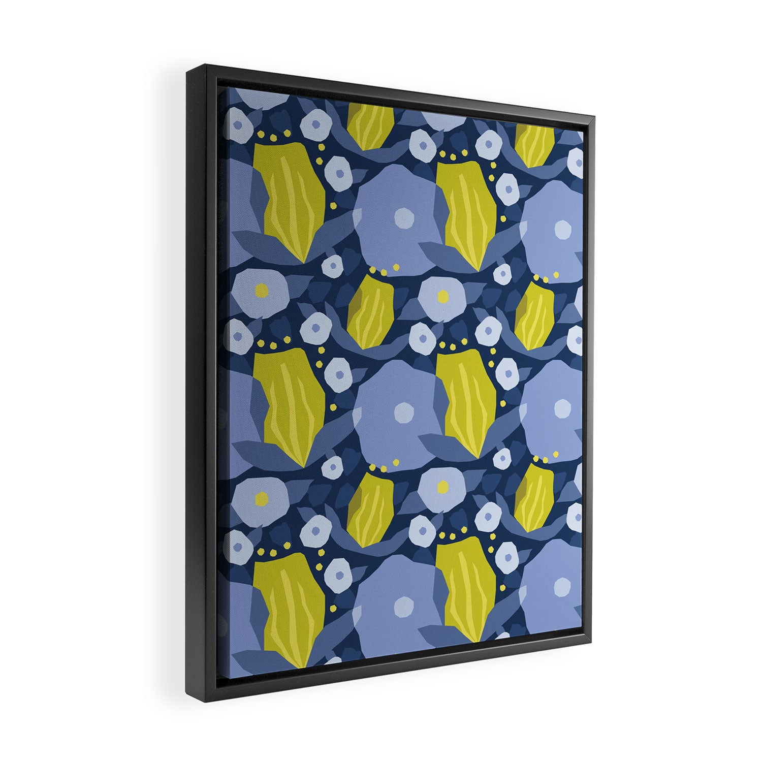 Geometric flowers in green and gray Framed Canvas Print Gallery Image 2