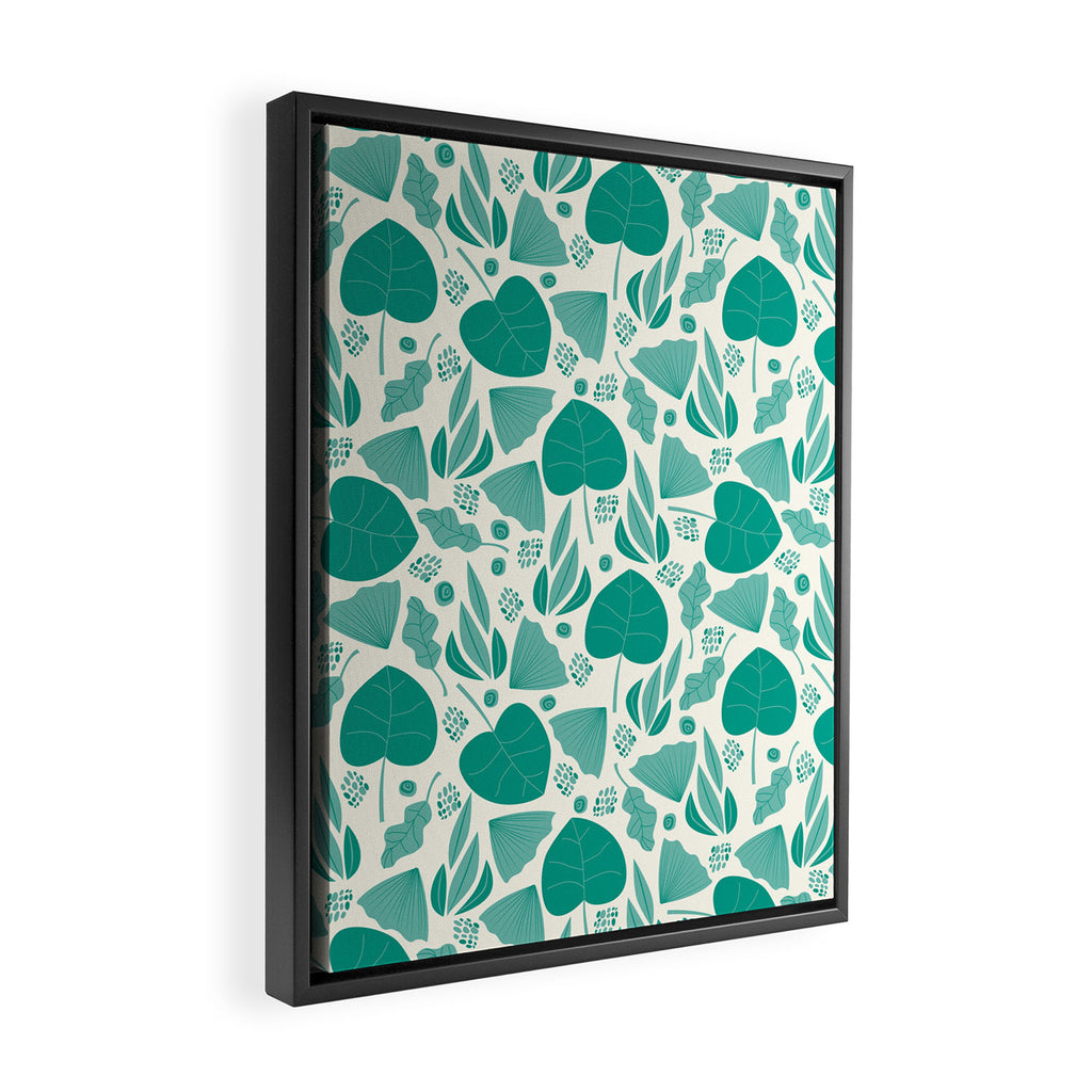Green leaves pattern Framed Canvas Print Gallery Image 2