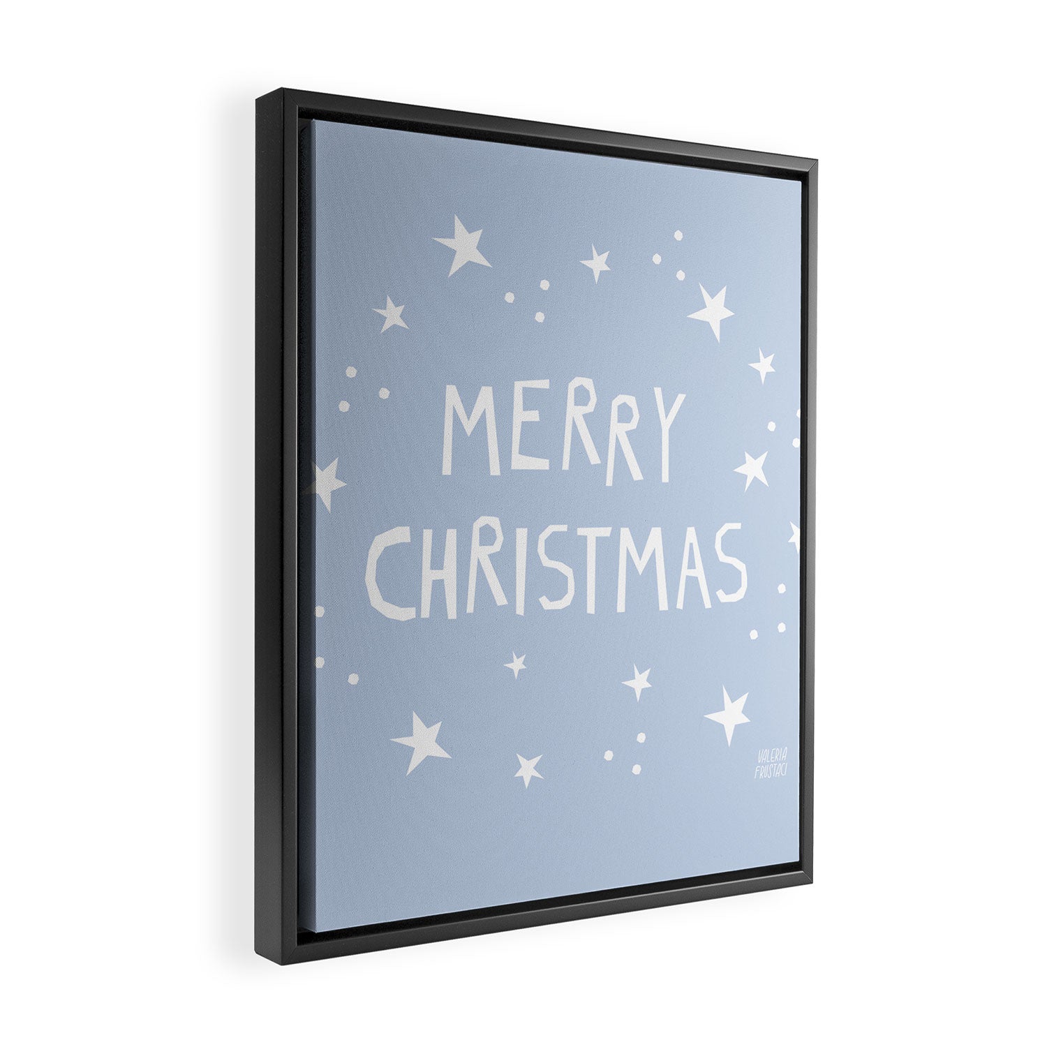 Merry Christmas light blue and white  Framed Canvas Print Gallery Image 2