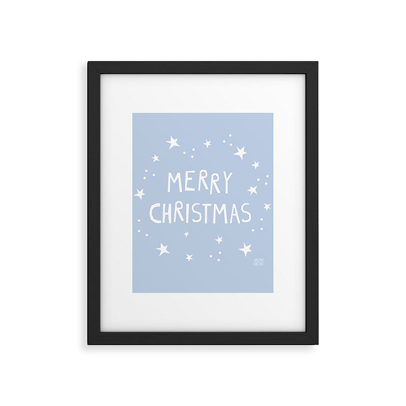 Merry Christmas light blue and white  Framed Art Print Gallery Image 6