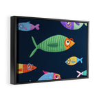 Multicolor fishes - blue Framed Canvas Print Gallery Image 2