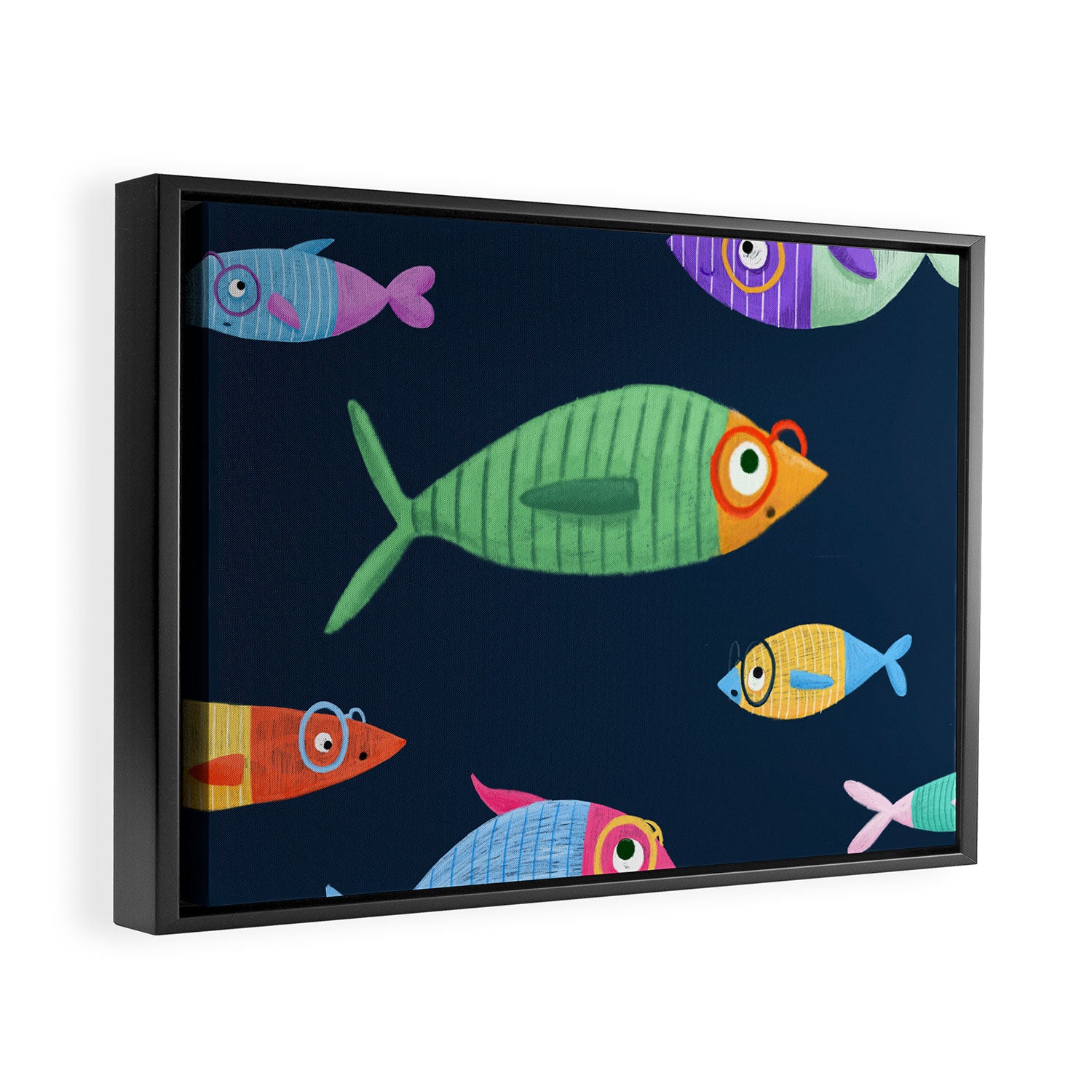 Multicolor fishes - blue Framed Canvas Print Gallery Image 2