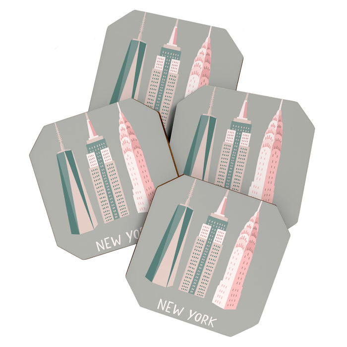 New York - pink green  Coaster Gallery Image 1