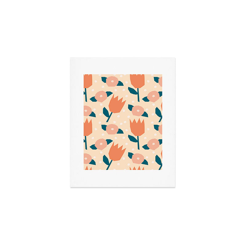 Papercut style pink and orange flowers Art Print Gallery Image 1