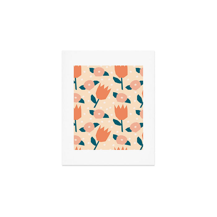 Papercut style pink and orange flowers Art Print Gallery Image 1