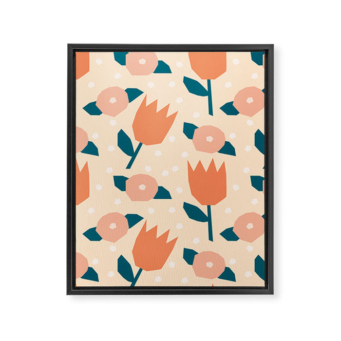 Papercut style pink and orange flowers Framed Canvas Print Gallery Image 1