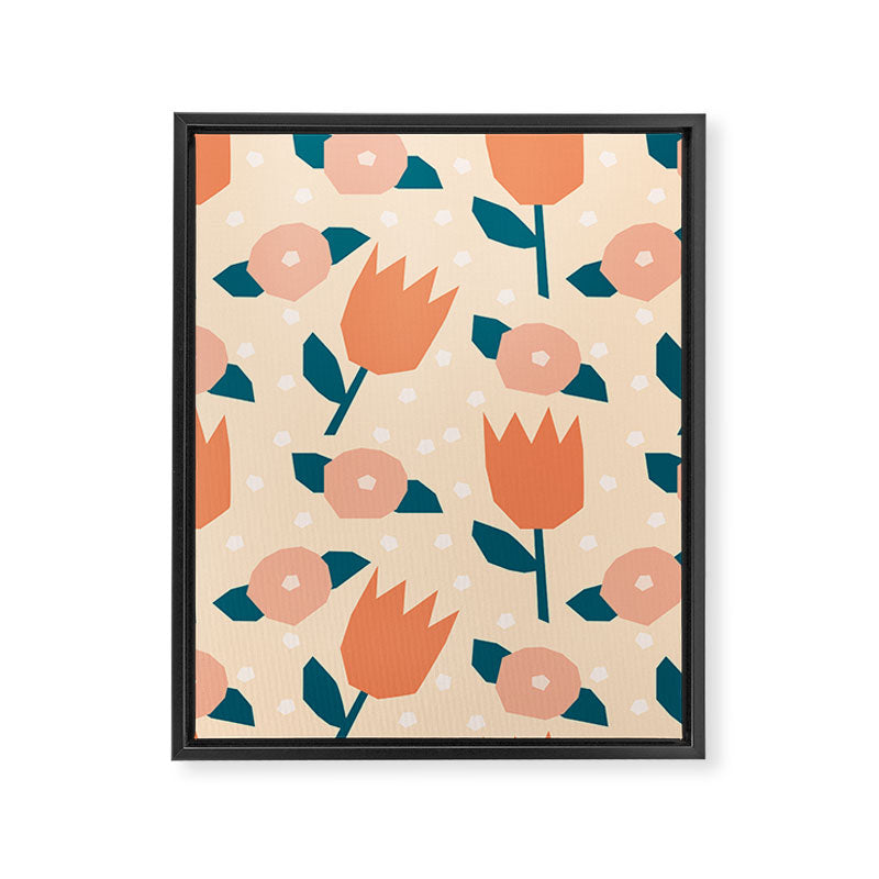 Papercut style pink and orange flowers Framed Canvas Print Gallery Image 8
