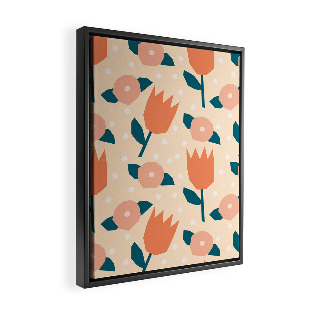 Papercut style pink and orange flowers Framed Canvas Print Gallery Image 2