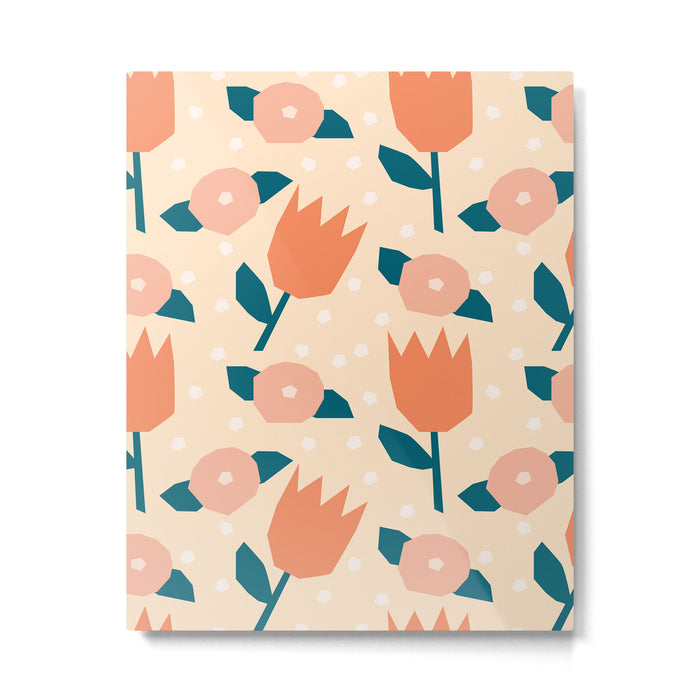 Papercut style pink and orange flowers Metal Print Gallery Image 1