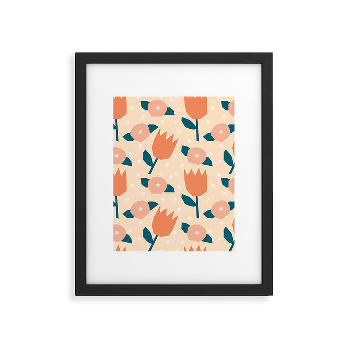 Papercut style pink and orange flowers Framed Art Print Gallery Image 1