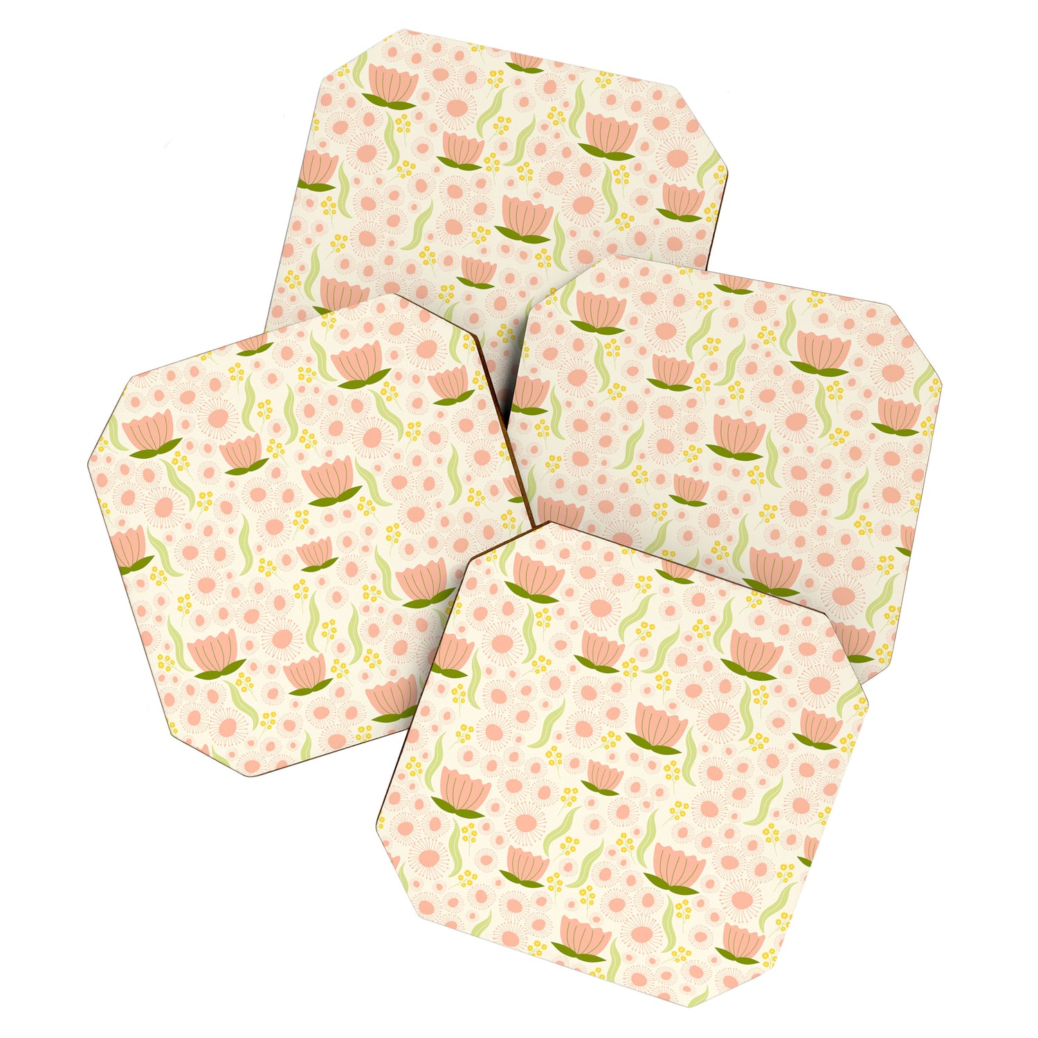 Peach pink flowers pattern Coaster Gallery Image 1