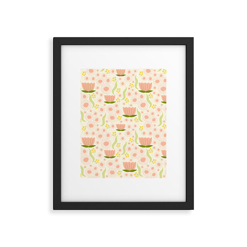 Peach pink flowers pattern Framed Art Print Gallery Image 6