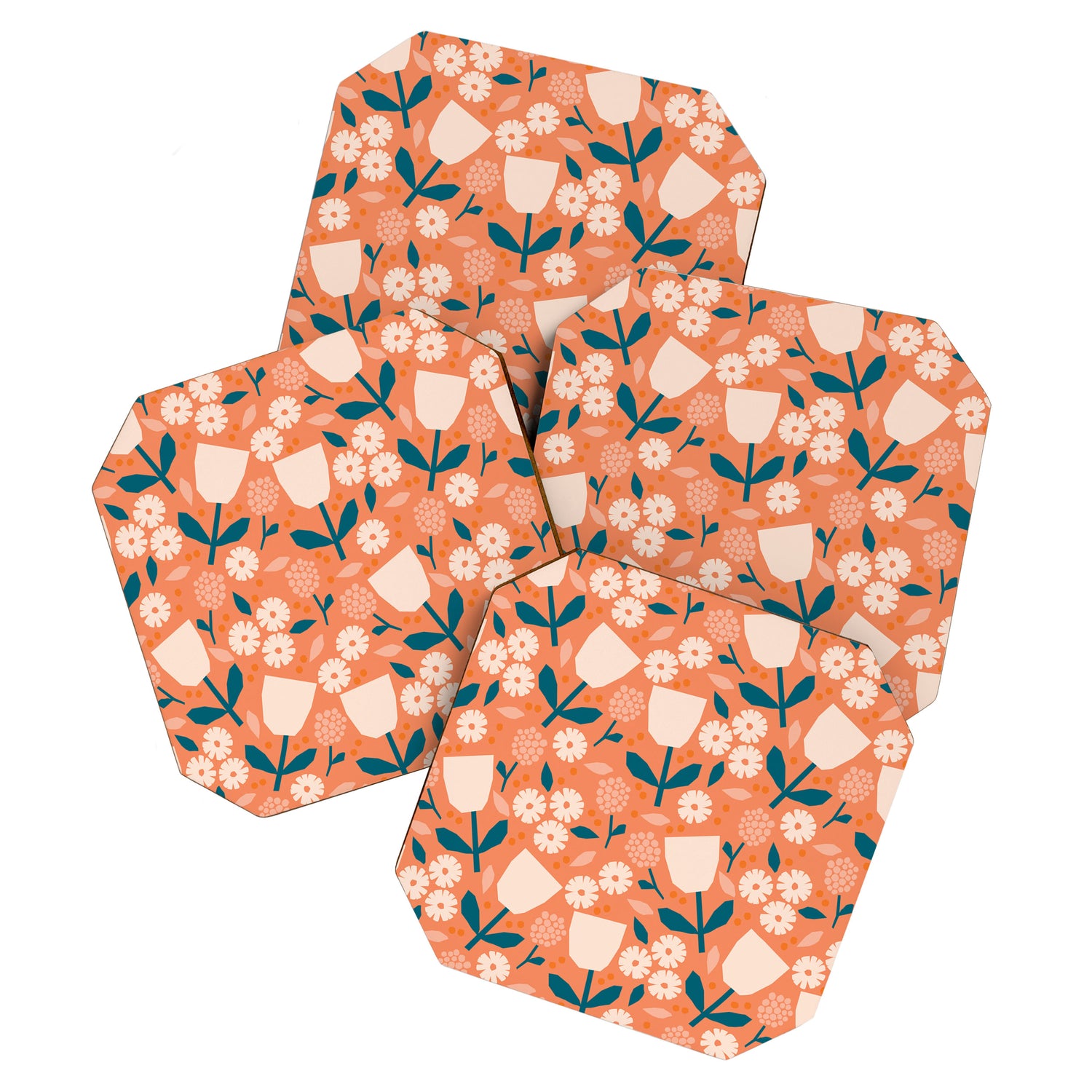 Pink and orange flowers Coaster Gallery Image 1