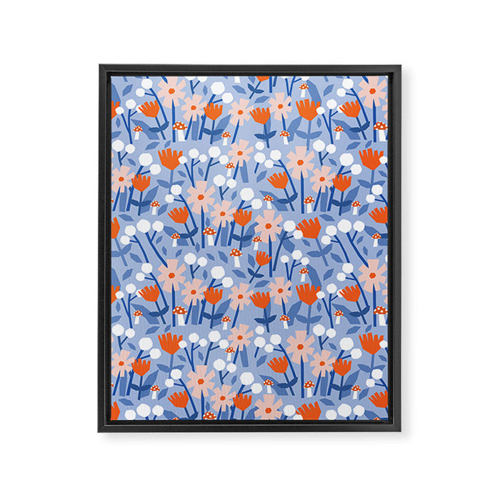 Red and blue spring flowers  Framed Canvas Print Gallery Image 1